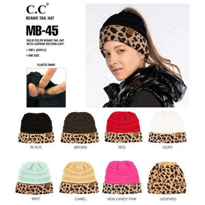 Leopard Cuff Beanie Tail Hats