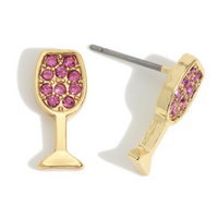 Pink Rhinestone Wine Glass Earrings