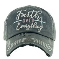 Faith Over Everything Vintage Distressed Baseball Caps