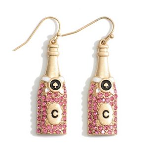 Boucles d'oreilles pendantes sur le thème de la bouteille de champagne
