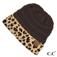 Leopard Cuff Beanie Tail Hats
