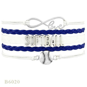 Love Infinity Softball Layered Leather Cord Bracelets