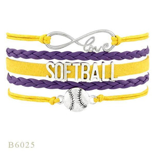 Bracelets à cordon en cuir superposés Love Infinity Softball