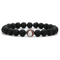 Bracelet de perles de baseball et de pierre de lave