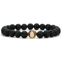 Bracelet de perles de baseball et de pierre de lave
