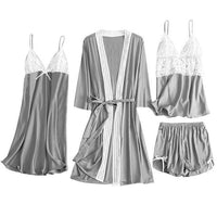 Satin Lace Sleepwear Set (4 Pcs)
