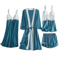 Satin Lace Sleepwear Set (4 Pcs)
