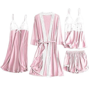 Satin Lace Sleepwear Set (4 Pcs)