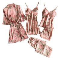 Lace Floral Satin Sleepwear Set (5 Pcs)
