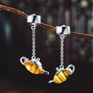 Natural Amber Teapot Dangle Earrings