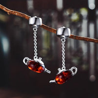 Natural Amber Teapot Dangle Earrings
